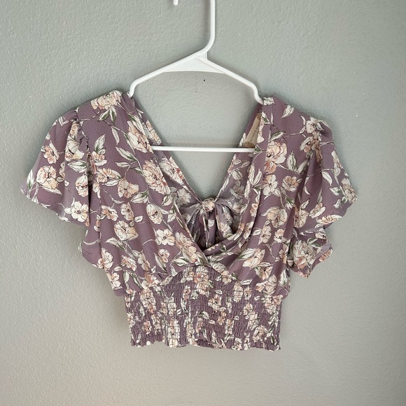 Altar’d State Purple Floral Cropped Blouse NWT - Picture 3 of 7